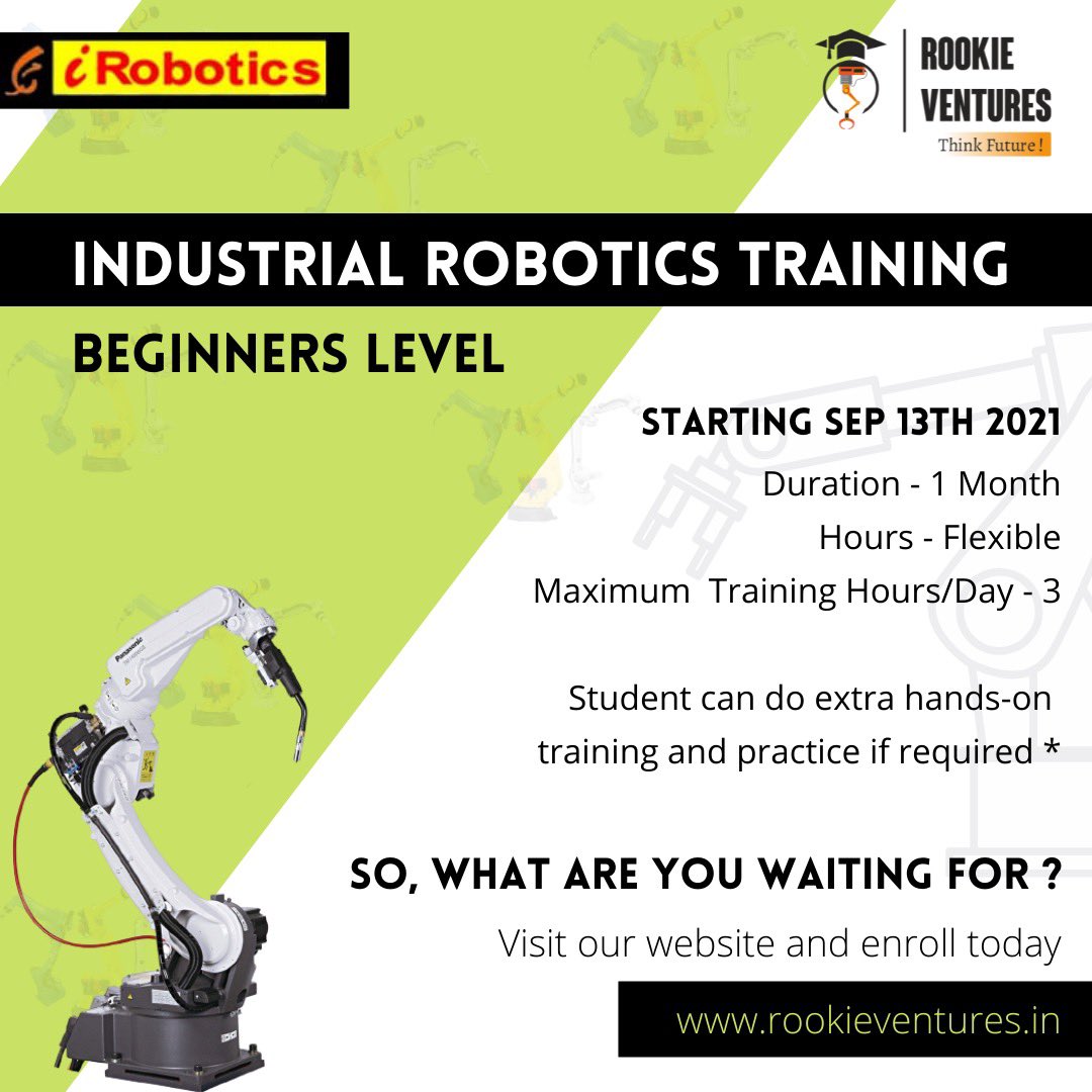 Join our Industrial Robotics Beginners training program and take a step towards becoming an expert in Industrial Robotics. #robotics #industrialrobots #industry #pune #india #startup #programming #rookieventures #IoT #Pune #automation #PLC #automotive #engineering