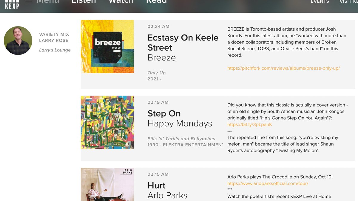 Thanks <a href="/superlario/">Larry Rose</a> for playing "Ecstasy On Keele Street" on <a href="/kexp/">kexp</a>
🙃🙂🙃 kexp.org/playlist/?mont…
