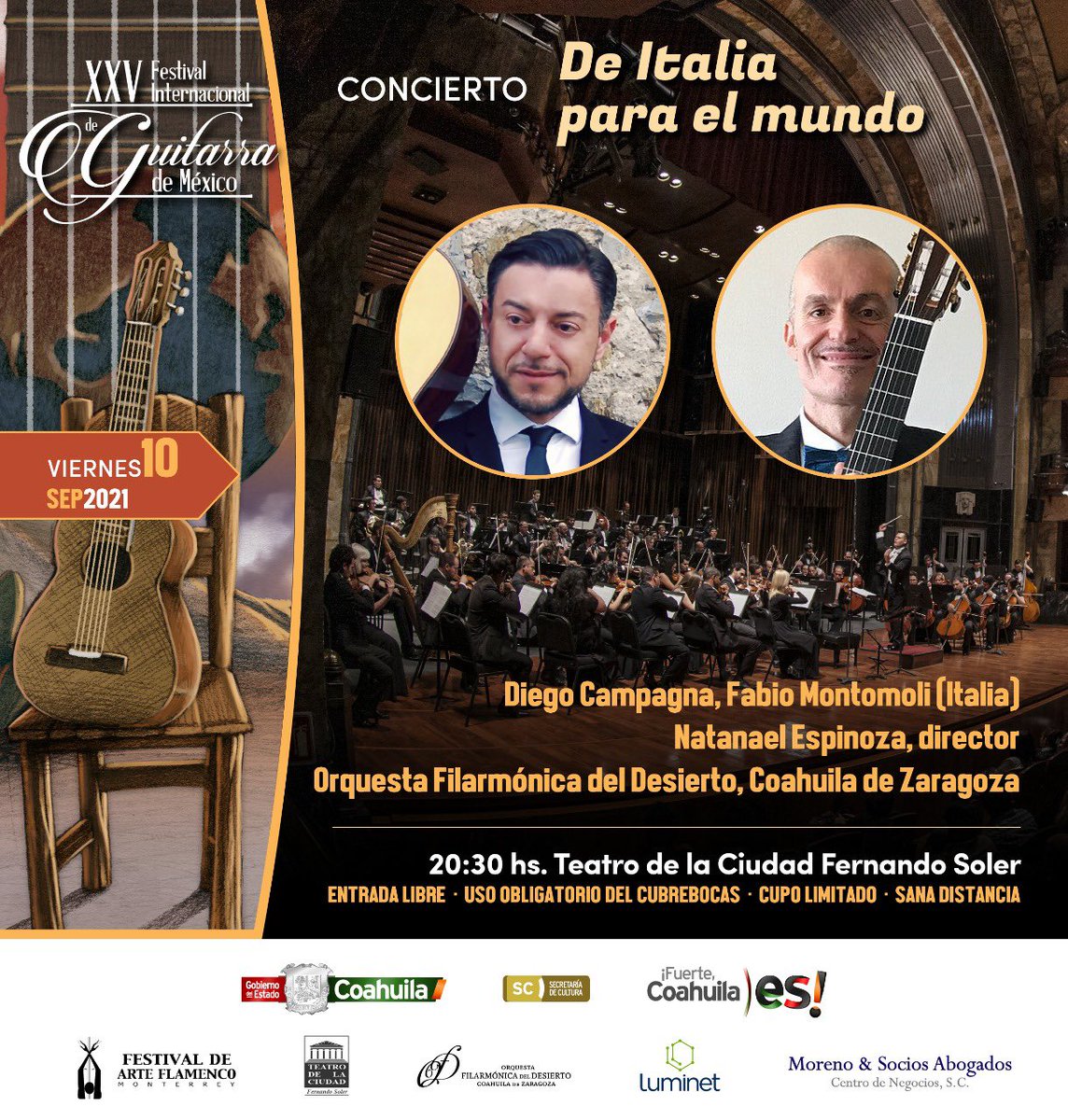 El día de hoy viernes 10 de septiembre, continúa disfrutando de la programación del XXV Festival Internacional de Guitarra. 

¡Acompáñanos del 4 al 11 de septiembre!

<a href="/CulturaCoahuila/">SC COAHUILA</a> <a href="/FIGMexico/">FIGMéxico</a>