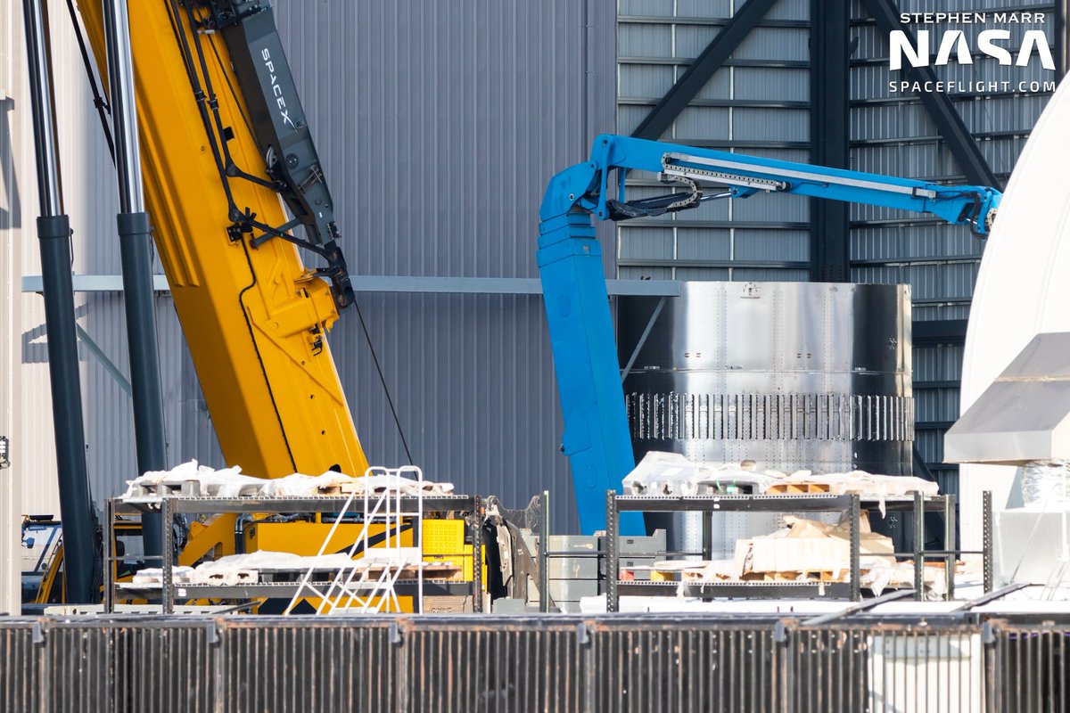 The first Booster 5 segment awaits stacking in the High Bay at Starbase.