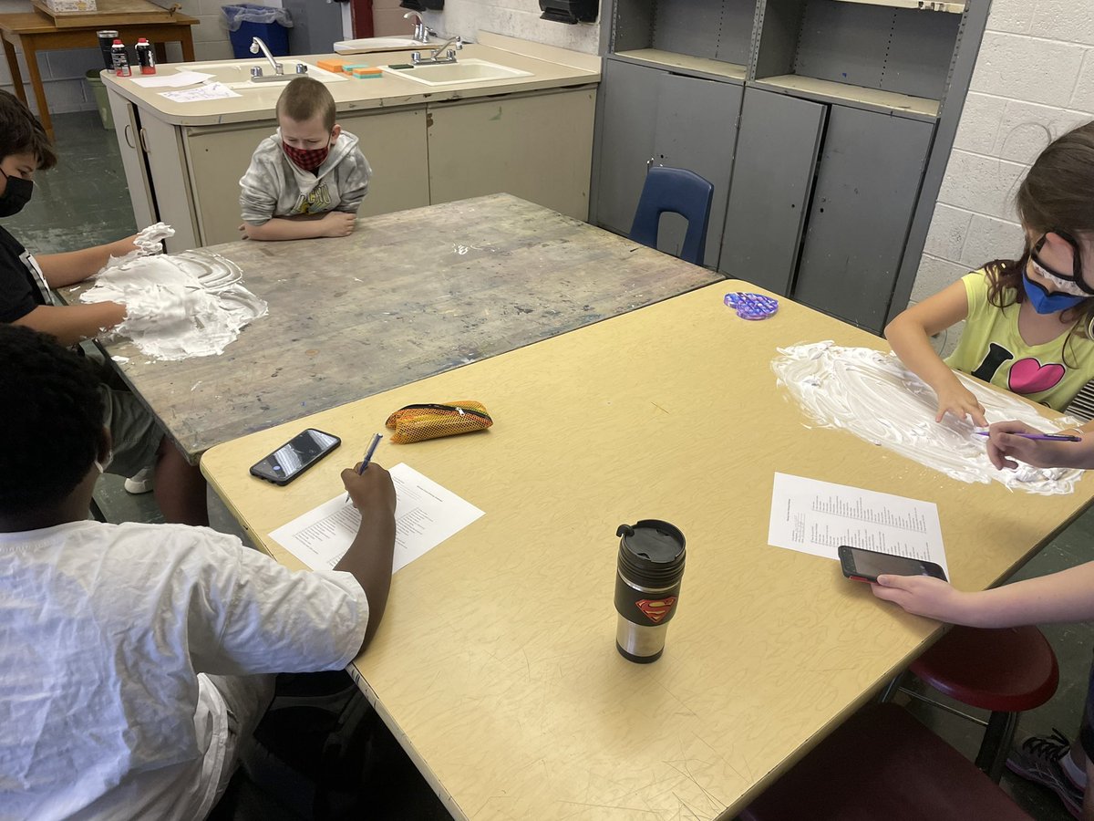 CVille_AP's tweet photo. Great teamwork in art class at CMS! Plus shaving cream smells good and cleans the tables! #csd_allmeansall @cmstrojanpride https://t.co/q3fyMP9qp3