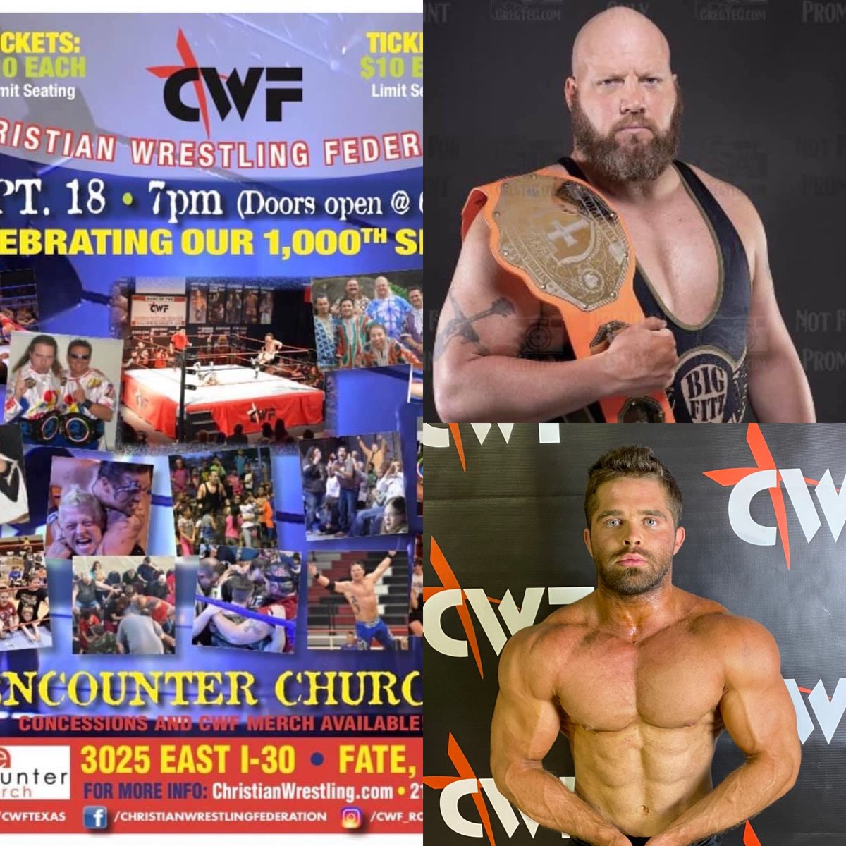 CWFTexas's tweet photo. In Celebration of The #CWF 1000th show here is our first Tilte Match Announcement!! Big Fitz Vs Peterbuilt for the Interdenominational Title!! 9-18-21 Tickets $10 at the door!!! Bell time 7pm. https://t.co/7sprLEKk6C