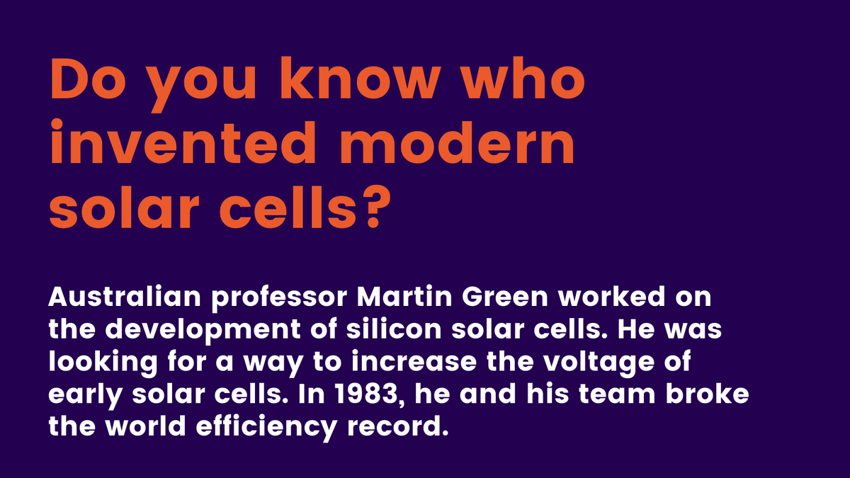 isolaralliance's tweet photo. Australian professor Martin Green was looking for a way to increase the voltage of early solar cells. He and his team broke the world efficiency record in 1983.

#SolarAllianceTrivia #SolarIsNow #SolarPower #SolarEnergy #Renewables #RenewableEnergy https://t.co/AhHbDqjnP5