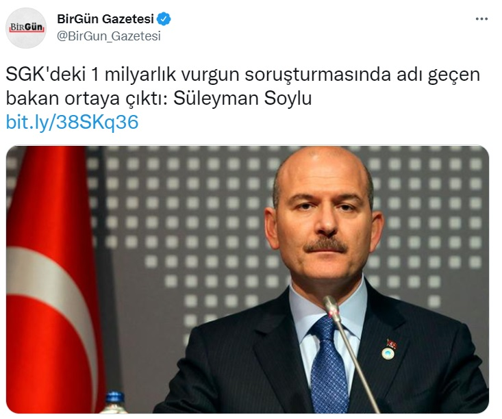 kacsaatoldutrk's tweet photo. Süleyman Soylu, Kılıçdaroğlu'nu SSK'yı batırmakla suçlayalı 4 yıl,

Soylu'nun kuzeninin, 4 bin kat pahalı ilaç satarak SGK’yı 1 milyar TL dolandırdığı anlaşılalı birkaç saat oldu. https://t.co/au4M82LbJ0