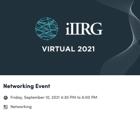 iiirgstudent's tweet photo. Our last live event for #iIIRGVirtual2021 is another networking event at 4pm BST! 

Let’s keep the discussion from the panels going! Come say hello!👋 https://t.co/p3HxyKat7A