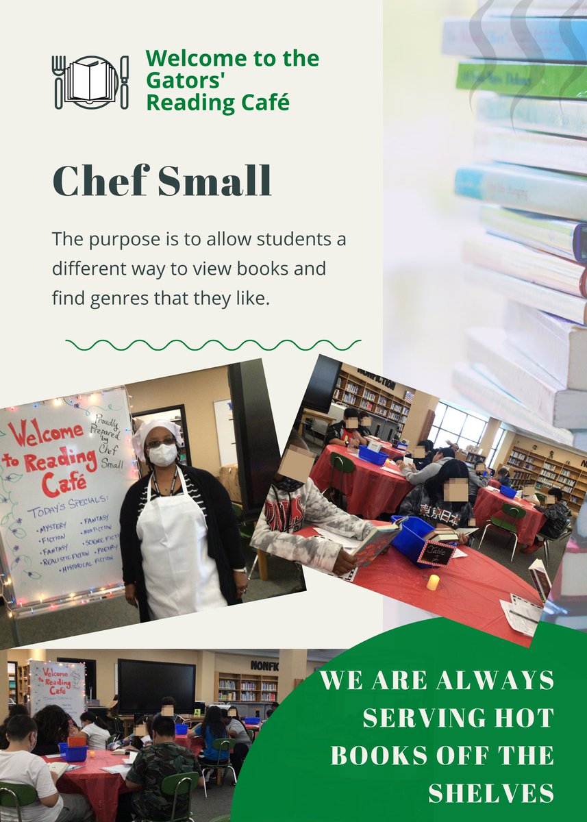 The Gators’ Reading Café was another success!!! Students were served with hot books and was able to dive in a buffet of different genres! Thank You Chef Smalls @GCCISD @DanielBlanson #gcGIANTS #GATORSLead #Literacy #GrowingReaders
