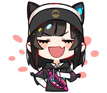 1girl black hair closed eyes solo animal ears fang smile  illustration images
