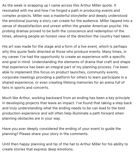 Read an inspiring quote for #eventprofs to consider when planning your next project.