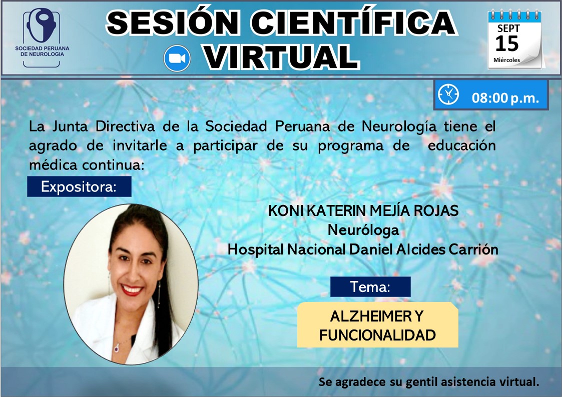 Lo invitamos a unirse al seminario web Zoom.
🧠Tema: SESIÓN CIENTÍFICA - ALZHEIMER Y FUNCIONALIDAD
🗓Fecha: 15 sept. 2021
⏰Hora: 08:00 p. m. Lima - Perú
.
Inscríbase:
us02web.zoom.us/webinar/regist…🔗
.
#medicina #neurologia #neurologo #doctores #saludmental