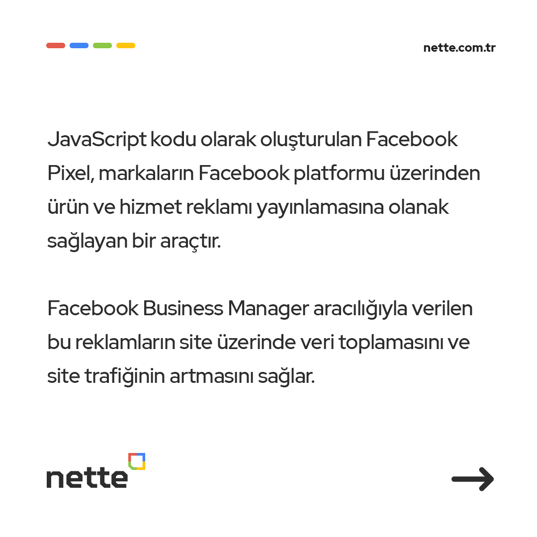 netteinteractiv's tweet photo. Nette, markanız için Facebook Pixel kodu üzerinden verdiği reklamlarla ürün ve hizmet kampanyalarınızı yönetir. 

#nette #netteinteractive #digitalagency #digital #agency #marketing #digitalmarketing #facebook #pixelcode #pazarlama #dijitalpazarlama #pikselkodu https://t.co/7Vv6bIcSqZ