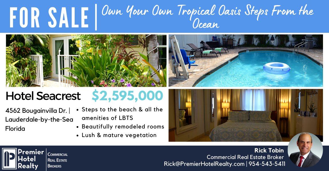 CREPropertyWire's tweet image. 📌 FOR SALE: Hotel Seacrest 🌴 | $2,595,000

▪️ ​A stone's throw from the ocean 
▪️ ​8 Beautifully remodeled rooms 
▪️ Private pool
▪️ Excellently located in Lauderdale-by-the-Sea, close to all amenities
▪️ ​Lush &amp;amp; mature vegetation 🌱

Own Your Own Tropical Oasis S ...