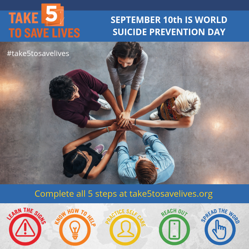 Today is World Suicide Prevention Day.

Your 5 minutes could be a lifeline for someone else. Learn how you can Take 5 To Save Lives: take5tosavelives.org