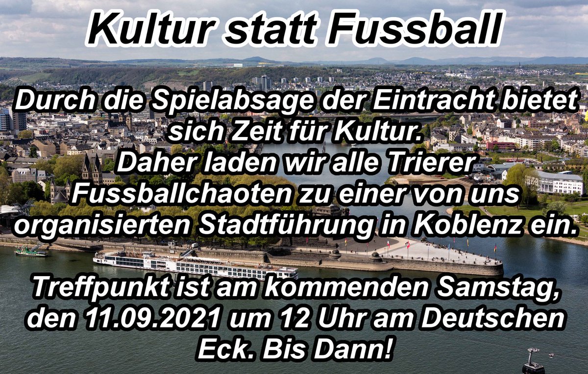 FasziFankurve's tweet photo. „Kultur statt Fußball“: Nachdem die #Polizei mit einer Anordnung für eine Spielabsage sorgte, rufen #Ultras von #Eintracht #Trier für morgen einen Treffpunkt im Herzen von #Koblenz aus: 🤷♂️ #SVE #TuSSVE https://t.co/RzccDVu5E4 https://t.co/opbzAKRLOj