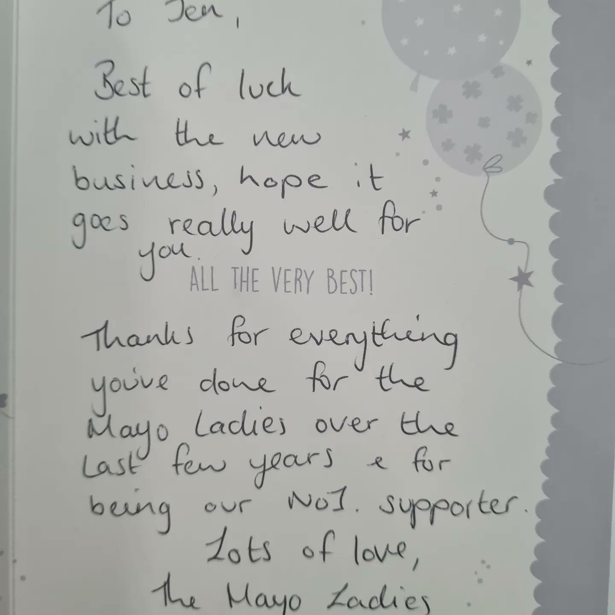 " A reason, a season, a lifetime "

Just got surprised with THE CUTEST gift from the <a href="/Mayo_LGFA/">Mayo LGFA</a> Senior team &amp; management  💚❤ Thank you so so much 🙏

Some of the players dropped by the new office this afternoon with a signed framed Mayo LGFA Jersey 😍 This will be treasured 🙏