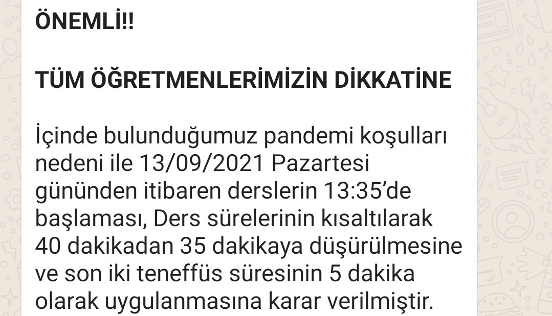 İstanbul'da bazı ikili eğitim olan okullarda ders süresi 35 dakikaya düşürüldü. 
Yine fazla ! 30 dakika olmalı! 
#mebdersler30dakikaolsun