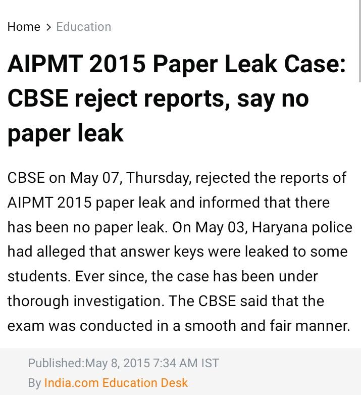 Indian__doctor's tweet photo. Well Again NTA has rejected report to  leak without investigation.
●●●●
This is not 1st time!
During AIPMT 2015  ,CBSE also had rejected report  to leak 
but Due to Honest police We arrested real culprits.

Time to EXPOSE MINISTERS
We want CBI 
#OperationNEET
@DG_NTA https://t.co/9E47eYmVtZ