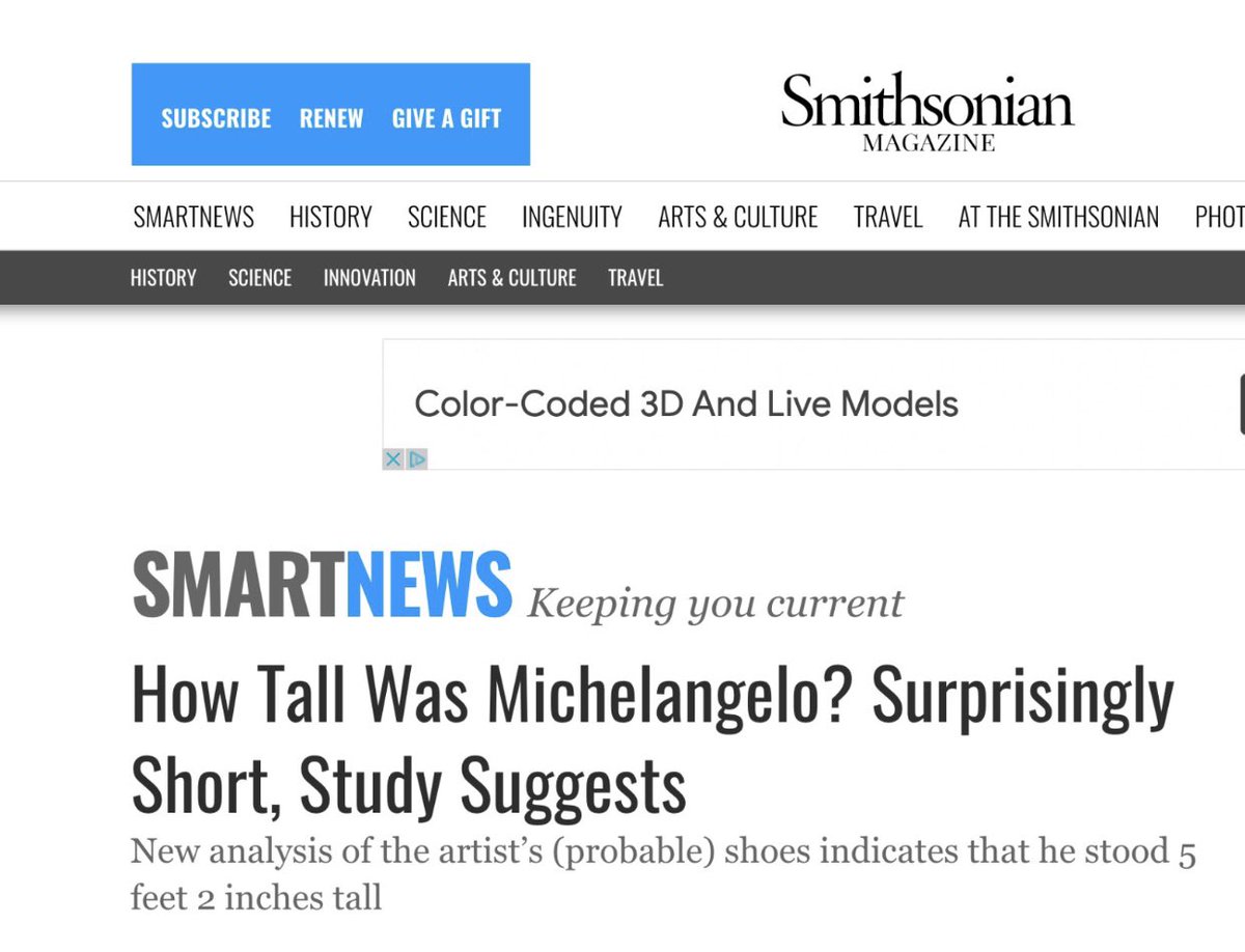 Il nostro studio sulla statura di Michelangelo recensito dallo Smithsonian Magazine <a href="/smithsonian/">Smithsonian</a>