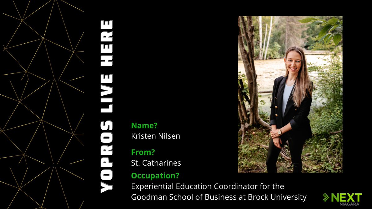 NEXTNiagara's tweet photo. We're putting the spotlight on Niagara's young professionals!
Feature interview: Kristen Nilsen, Experiential Education Coordinator for @GoodmanSchool @BrockUniversity Swipe through to see how Kristen got to where she is today and what she's currently binging! #NEXTNiagara https://t.co/5tmat0hpxQ