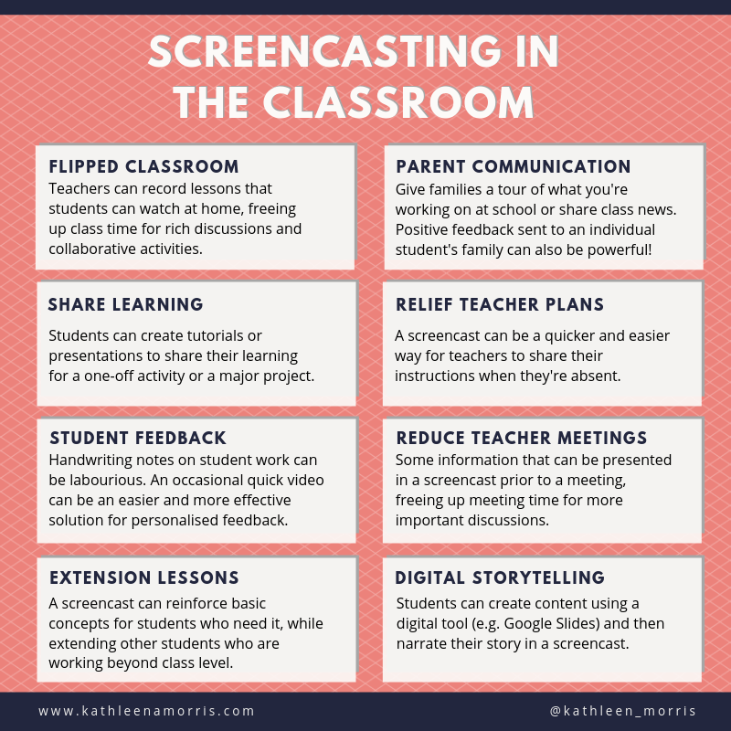 TCEA's tweet photo. Here are 8 ideas for how teachers or students can use screencasting in the classroom. 

https://t.co/NGfwKy66kI @kathleen_morris
#edtech #educoach #teachertwitter #learning #k12 https://t.co/Qi3azeUFTa