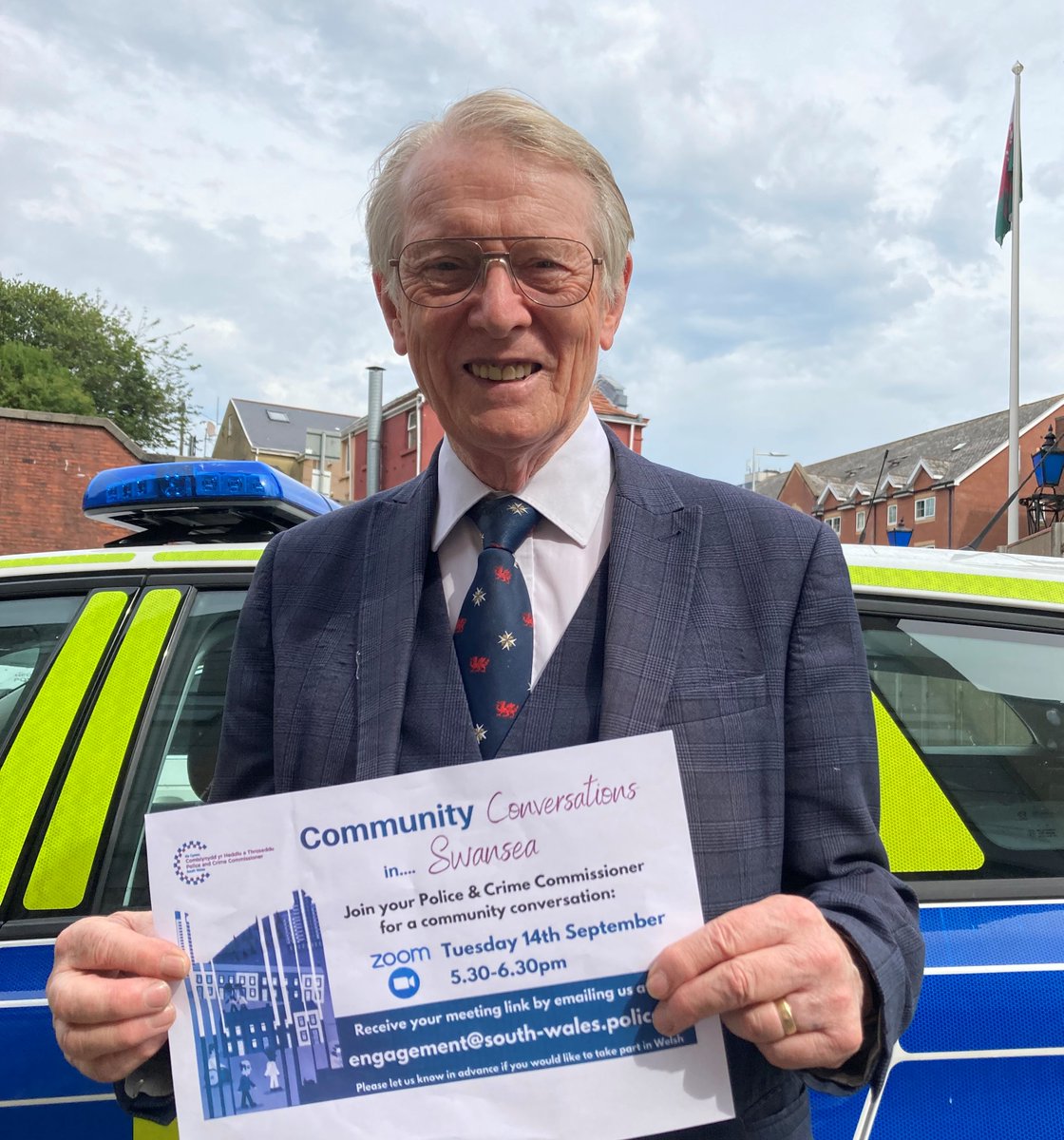 📢Calling all <a href="/SwanseaCouncil/">Swansea Council</a> residents

Don't forget to join our online conversation &amp; speak to the Commissioner <a href="/alunmichael/">Alun Michael</a> &amp; @SWPSwansea about your policing + community concerns.

🗓️Tues 14th Sept 
🕠5.30pm
💻Zoom

Email us to take part 👇
engagement@south-wales.police.uk