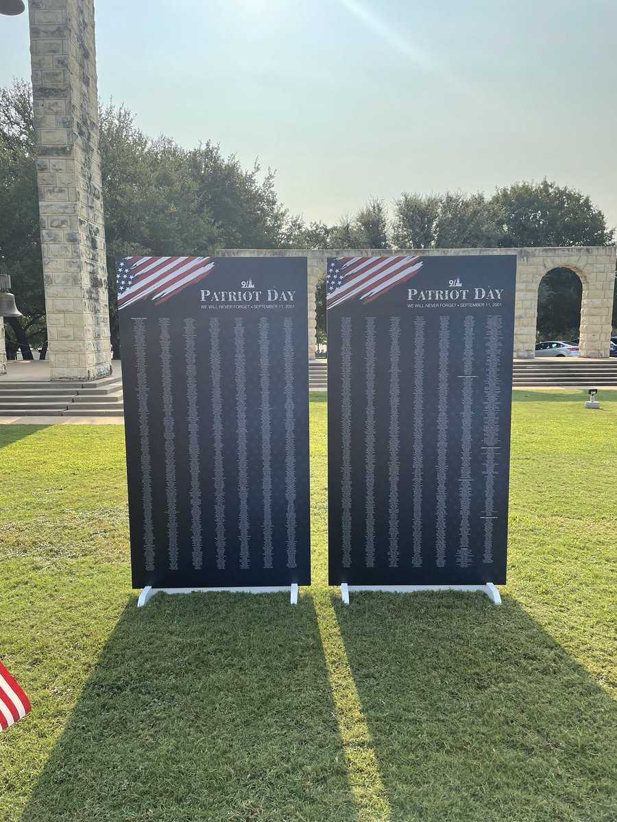 bdtrull00's tweet photo. After months of planning, purchasing, and 2 very long days of planting flags, we finally did it. Our 9/11 memorial is up and standing in honor and remembrance of those that lost their lives to the terrorist attacks that happened 20 years ago https://t.co/2QZfc9oVCb