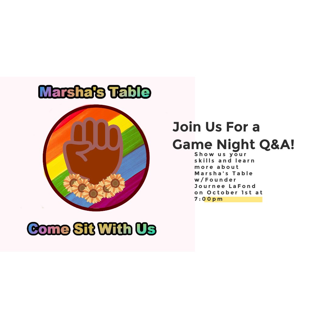 MarshaTable's tweet image. Game Night is moving to Ocotber 1st! See you there! #unhfsl #marshastable