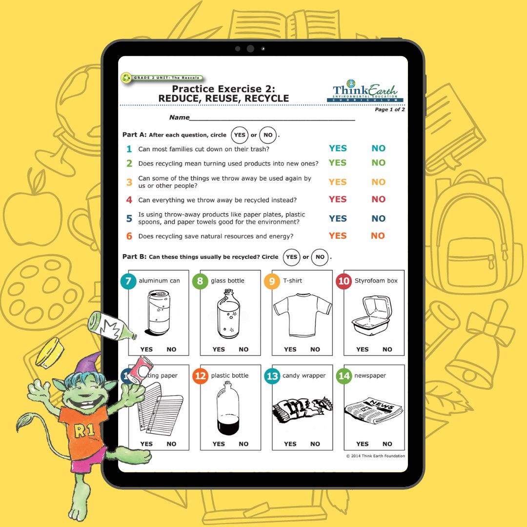 Second graders being to make the connection between natural resources and the three R's! 📝Sign up for FREE to access our second-grade unit! 📚 thinkearth.org/curriculum
#thinkearth #thinkgreen #backtoschool #homeschool  #secondgradeteacher #teacher #environmentalliteracy