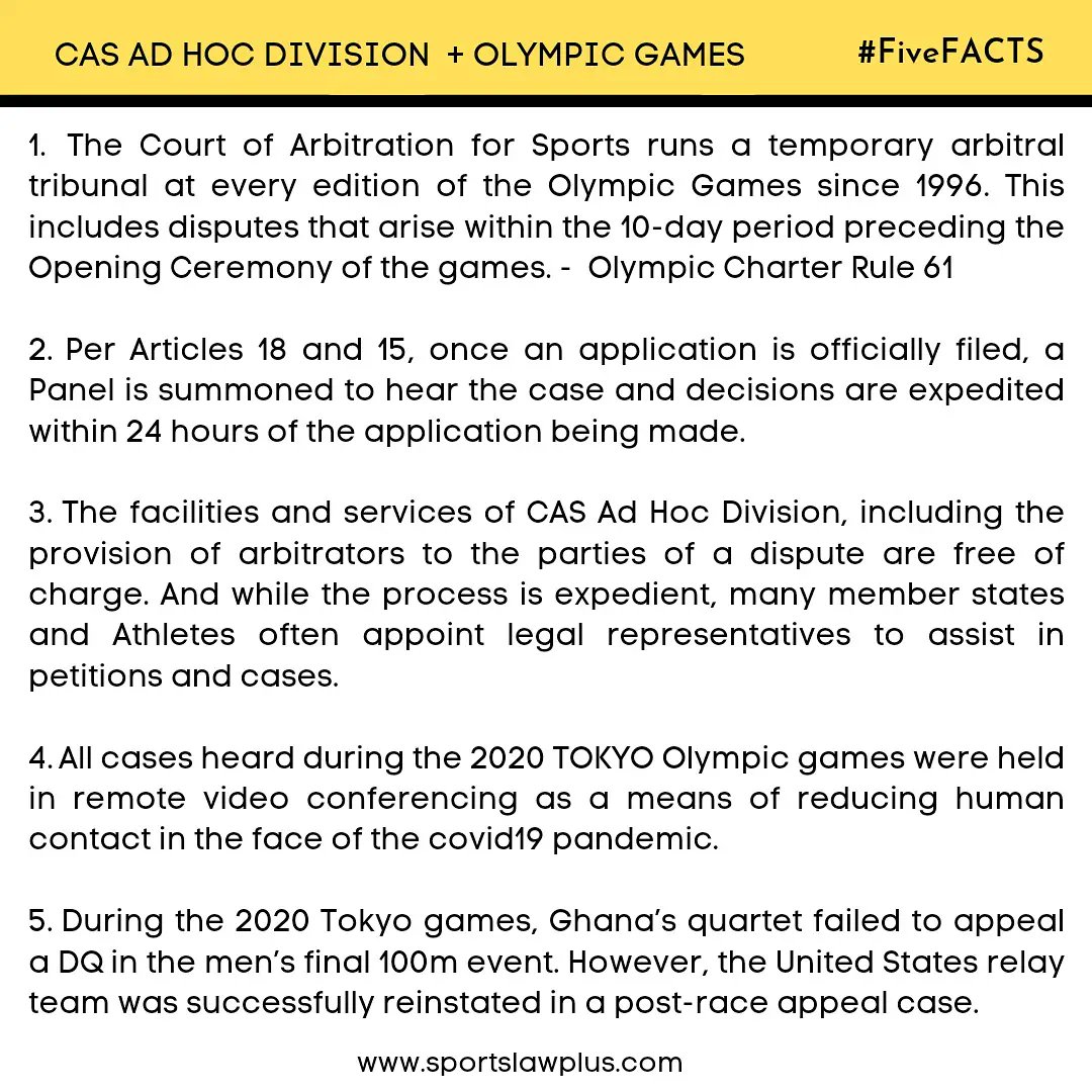 SportsLawPlus's tweet photo. Five FACTS |  #Flashback

While the athletes are in action, the Law and Legal cycle also never stops during the Olympic Games.

#SportsLaw #CAS #OlympicGames  #SportsLawPlus https://t.co/4tmS6Gg4Bx