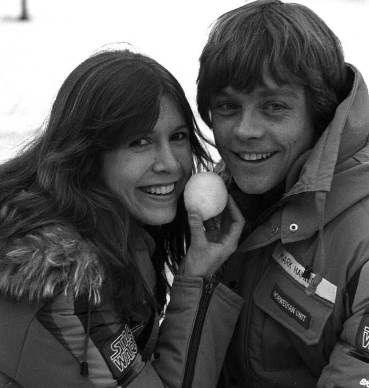Have a great weekend everyone! 
Here's @HamillHimself and <a href="/carrieffisher/">Carrie Fisher</a> having a good time with a snowball and some kick-ass winter jackets that I now desperately need!