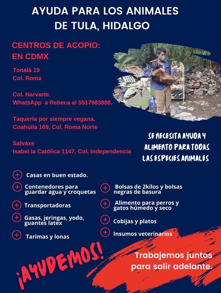 hogarluwina's tweet image. Información importante... 
Si quieren ayudar a los animalitos afectados por todo lo sucedido en Tula @gobiernohidalgo aquí esta toda la información para poder llevar ayuda...

Unidos hacemos más!!!!

#TulaHidalgo 
#Tula
