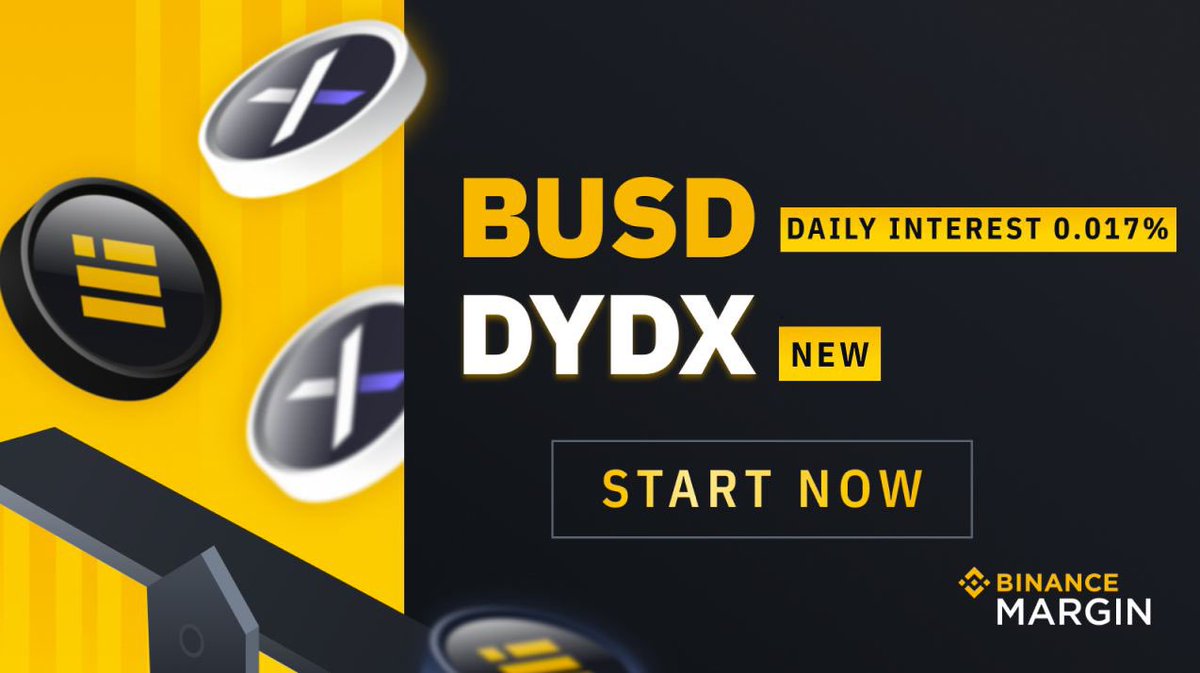 #Binance Adds $DYDX on Isolated Margin &amp; Launches 0.017% $BUSD Daily Rate Promotion

➡️ binance.com/en/support/ann…