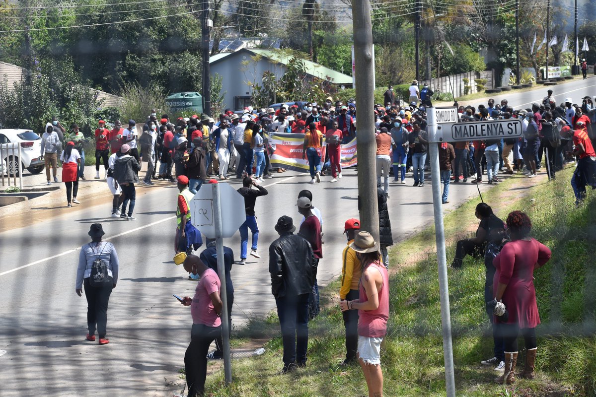 UNEswatini's tweet photo. Today, protestors gathered in peace in front of the UN House to deliver a petition explaining the EmaSwati people's grievances to the UN Resident Coordinator.

Many young people joined the peaceful protest, whilst reps of the Political Party Assembly (PPA) delivered the petition. https://t.co/4f0prmBIIx