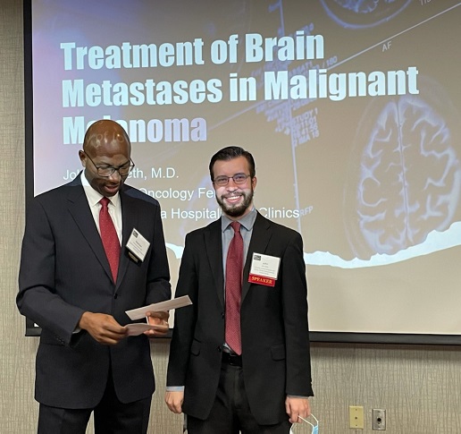 OSSOncology's tweet image. Congratulations to the Iowa Oncology Society Fellows Award winners Drs. John Reith and Adithya Chennamadhavuni of @uiowa. It was an honor to hear them present their research findings on brain metastases and ctDNA live at this year&apos;s #IOS2021!