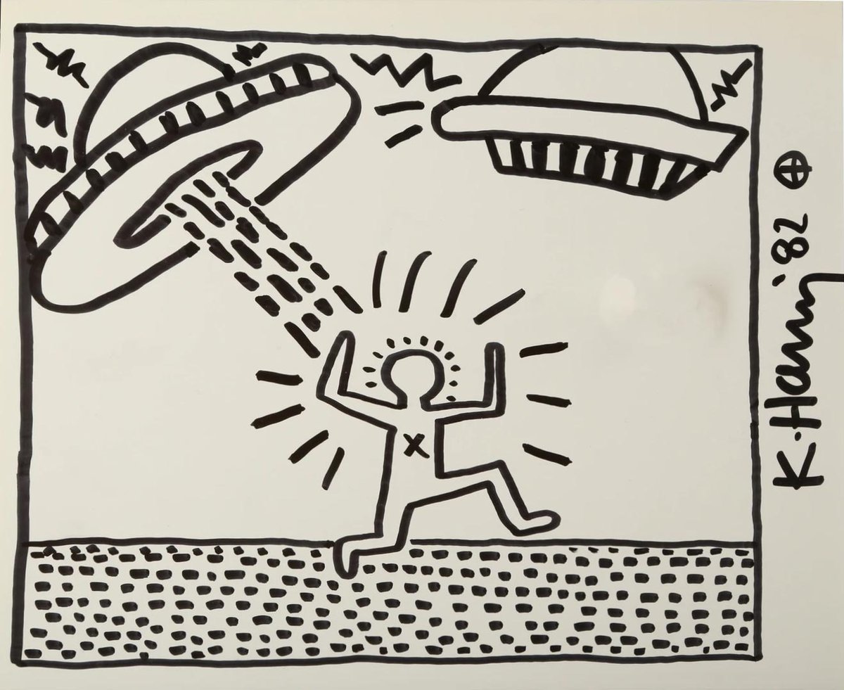 Futuristic Visions from
I See Future Auction
Keith Haring
Man with UFO, 1982
Starting bid: $11,000

AUCTION ENDS SOON:
Monday,  September 13th, 2021 @ 5 PM EST 

⁠VIEW LOT and BID:
live.phiauctions.com/lots/view/4-3G…

#KeithHaring #HaringArt #raredrawing #futuristicart #ufo #rareprint  #art