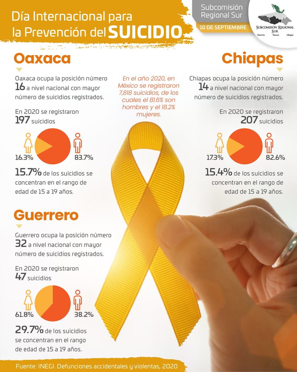 DIGEPO_GobOax's tweet photo. 🗣️📢En el marco del Día Mundial para la #PrevenciónDelSuicidio 🎗️
Te invitamos a consultar nuestra infografía referente a este tema. #SubSur #InfoSur
@CONAPO_mx @CIJ_Adicciones @bullybustersmx @SinBullyingPR @DraCamachoSosa https://t.co/3Dv4B4lvik
