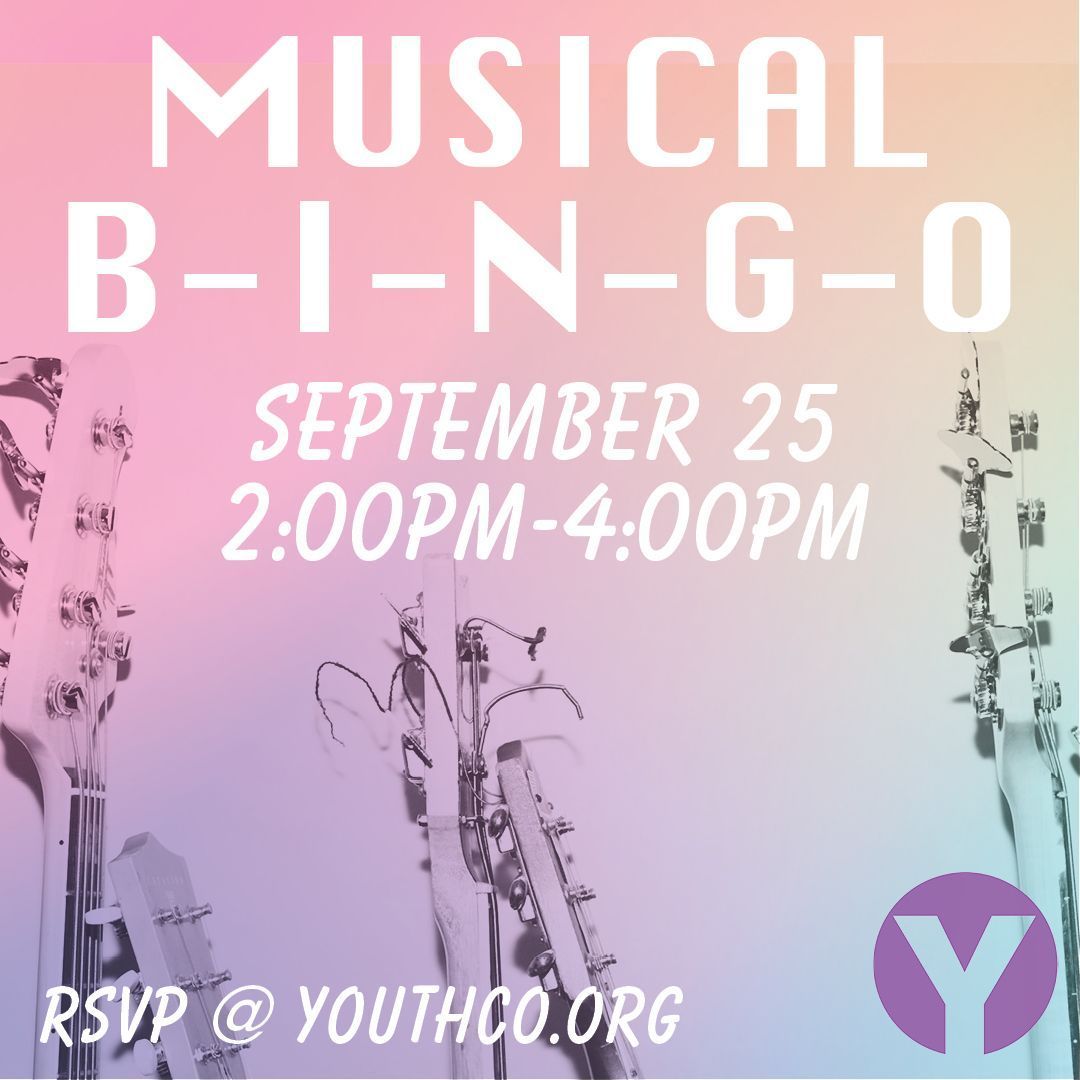 Join us on Sept 25 for Music Bingo—an opportunity for youth living with HIV and/or Hep C to connect and have some fun competing in a bingo game that will test our music knowledge! Use your knowledge of music, HIV, and Hep C for a chance to win prizes!  youthco.org.