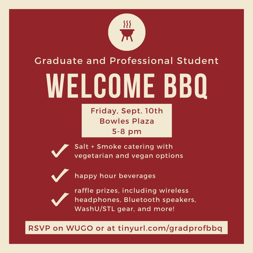 A friendly reminder that our grad student welcome back BBQ is from 5-8 PM today in Bowles Plaza! Remember to bring your student id (and state id for happy hour)