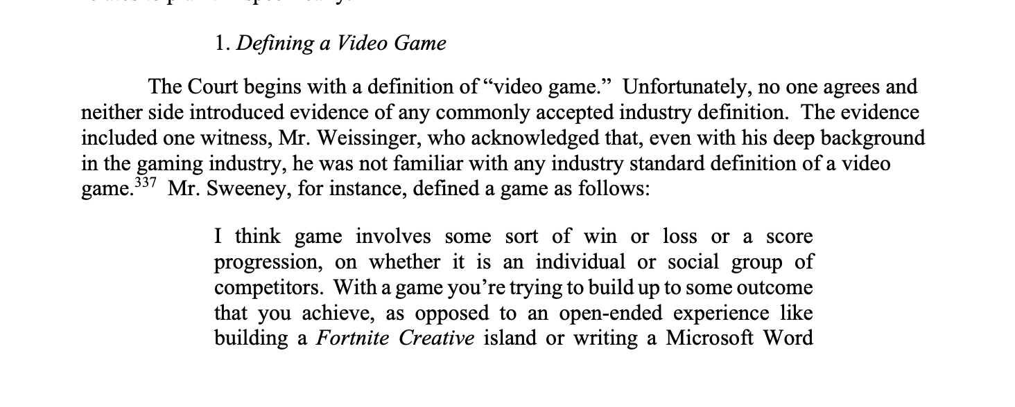 Stephen Totilo on Twitter: ""The Court begins with a definition of 'video  game.' Unfortunately, no one agrees and neither side introduced...any  commonly accepted industry definition" ... "Court concludes video games  include a