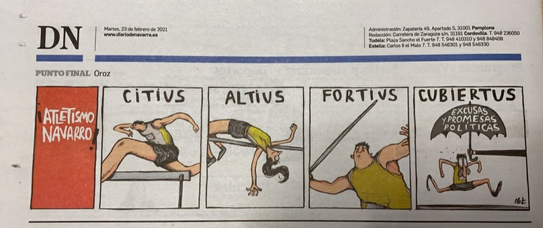 Citius, Altius, Fortius, Cubiertus.

Septiembre siempre es un mes idóneo para hacer propósito de mejora.

Os necesitamos a todos!
<a href="/deporte_na/">Deporte - Kirola</a> <a href="/gob_na/">Gobierno de Navarra</a> <a href="/deportegob/">CSD</a>
<a href="/PSNPSOE/">Socialistas Navarra / ❤️</a> @navarra_suma <a href="/geroabai/">Geroa Bai</a> <a href="/socialverdes/">Geroa Socialverdes · Sozialberdeak</a> @ehbildunafarroa @EzkerraN <a href="/Podemosnavarra/">Podemos Navarra</a>
<a href="/parlamentoNA/">Parlamento de Navarra / Nafarroako Parlamentua</a> <a href="/atletismoFNAF/">Federación Atletismo Navarra</a>