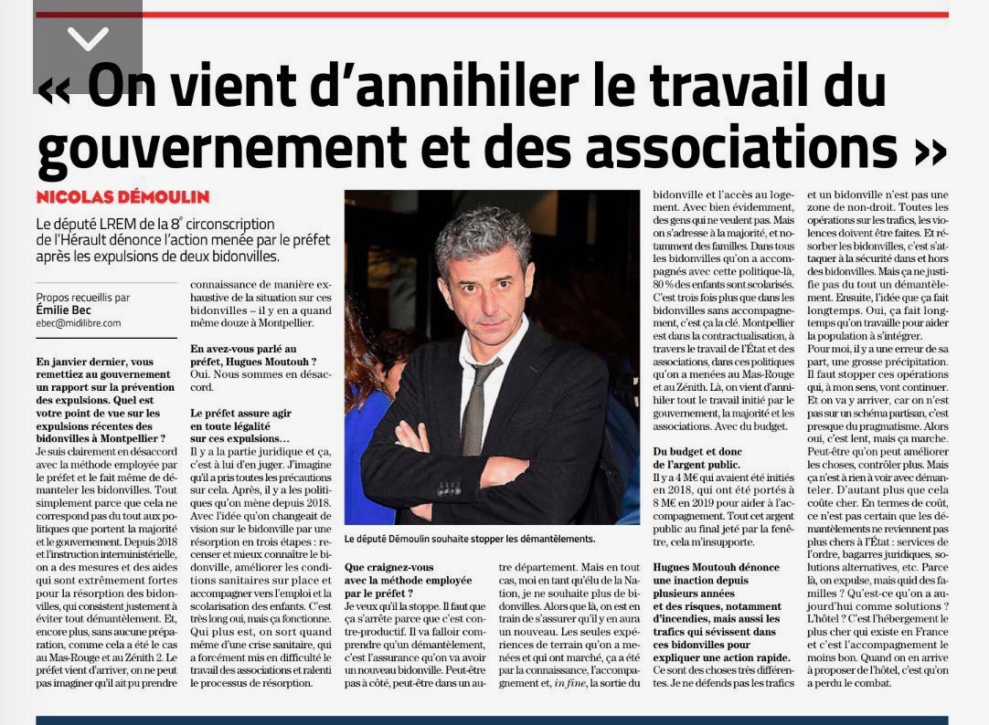 Merci <a href="/DemoulinEM/">Nicolas Démoulin</a> pour cette prise de position très claire et de bon sens. On ne réglera pas le problème de l'habitat précaire et des bidonvilles à coups de bulldozers.. Ça n'a jamais été le cas et ça ne le sera jamais. <a href="/Abbe_Pierre/">Abbé Pierre</a> <a href="/EmmWargon/">Emmanuelle Wargon</a>