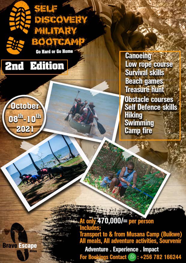 Are you stressed out ?

Well worry not,<a href="/braveescape/">Brave Escape Africa</a> got you sorted out.

Join the 2nd edition of Self Discovery Military Bootcamp to happen from 8th-10th October.

Fee;shs.470,000 per person 

For bookings you can dm them or  contact them on  0782166244

 #BraveEscapeBootCamp