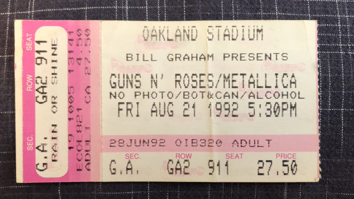Photo of ticket stub from Guns N’ Roses/Metallica concert.
