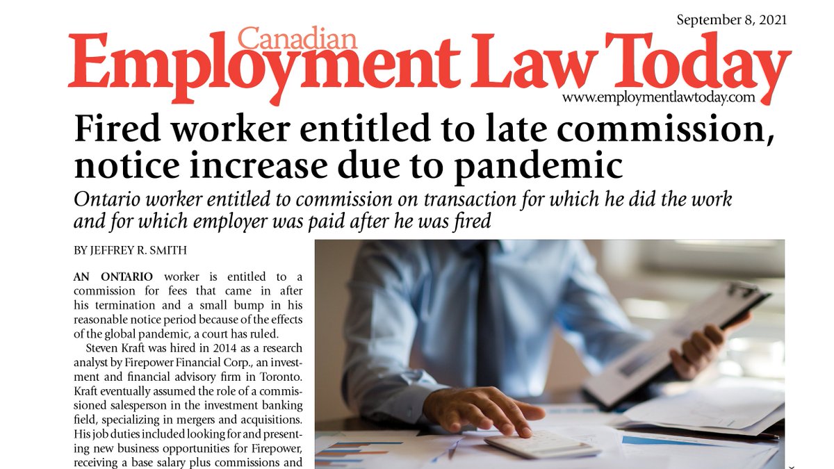A fired salesperson is entitled to a commission paid after he was dismissed. A long-term worker in is 60s gets a notice boost due to COVID. Figuring out how to avoid cannabis impairment in the workplace. These stories and more in the new issue of CELT. employmentlawtoday.com