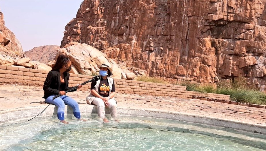 The Northern Cape Tourism Authority's CEO, Sharron Lewis, insisted that we dip into the Hot Springs in Riemvasmaak. The biggest province in South Africa has officially launched tourism month. #ExploreNorthernCape