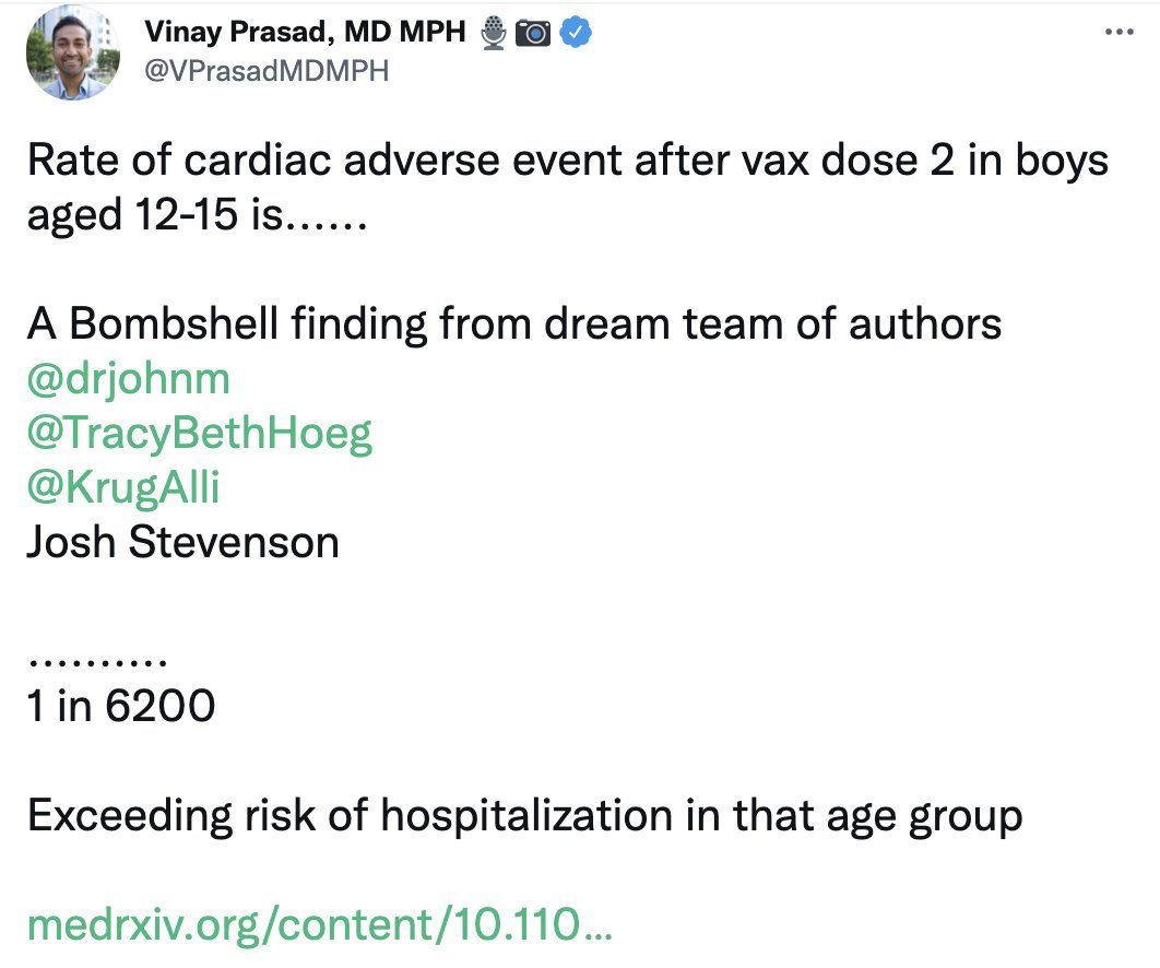 Maybe if he hadn’t blocked every pediatrician on here, someone could explain to him that word-searching “troponin” in VAERS is a piss-poor basis for risk assessment.