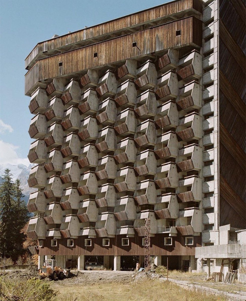 Amanauz hotel abandoned during construction, Dombay, USSR, 1985