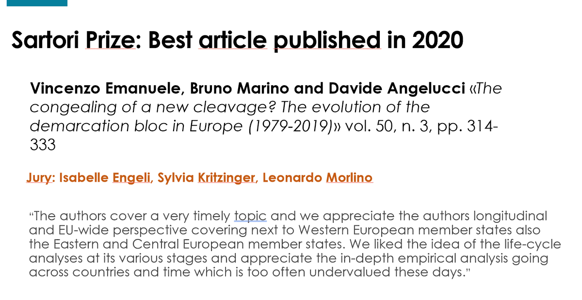 RISP Ita PolSc Rev (@ita_polsc_rev) on Twitter photo 🥁 And the winner is....
ow.ly/Ecqw50G7V8p
<a href="/Vinceman86/">Vincenzo Emanuele</a> Bruno Marino & Davide Angelucci have been awarded the Giovanni #Sartori #Prize for the best article published in 2020. The article is #OpenAccess
Congratulations!! 🎊🎊🎊 🥁 And the winner is....
ow.ly/Ecqw50G7V8p
<a href="/Vinceman86/">Vincenzo Emanuele</a> Bruno Marino & Davide Angelucci have been awarded the Giovanni #Sartori #Prize for the best article published in 2020. The article is #OpenAccess
Congratulations!! 🎊🎊🎊