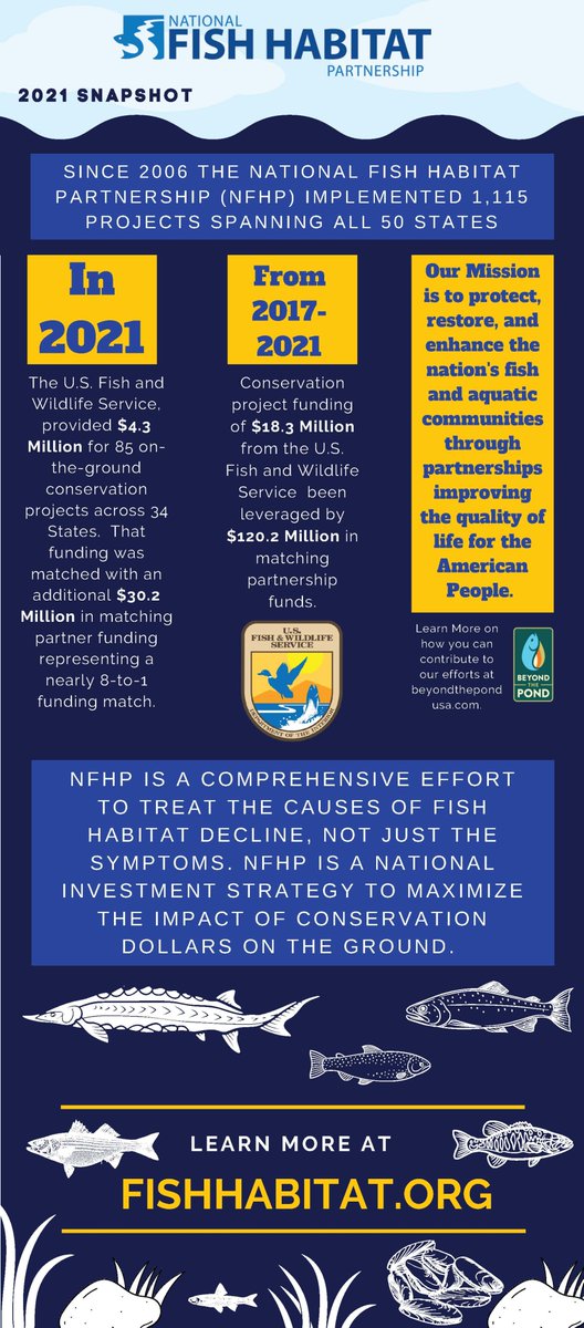 FishHabitat's tweet photo. We just dropped our new 2021 infographic highlighting our conservation efforts.  A special thanks to the @USFWSFisheries for supporting our program! #fishhabitat

https://t.co/hnt2y1rl3t https://t.co/9y7RPuq1tG