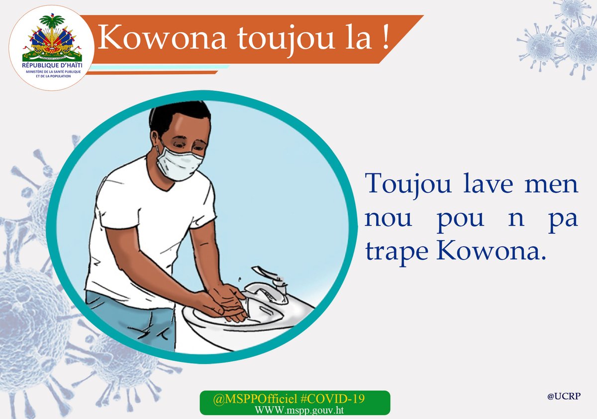 MsppOfficiel's tweet photo. KOWONA TOUJOU LA!

Pandan n ap pran vaksen kont Kowonaviris la, toujou sonje mete #kachnen chak lè n pral rankontre ak lòt moun epi #lave #men n tanzantan !

#MSPPHaiti
#UCRP
#MeteKachnen
#LaveMenNou
#AlPranVaksen https://t.co/qIb9oG0MC8