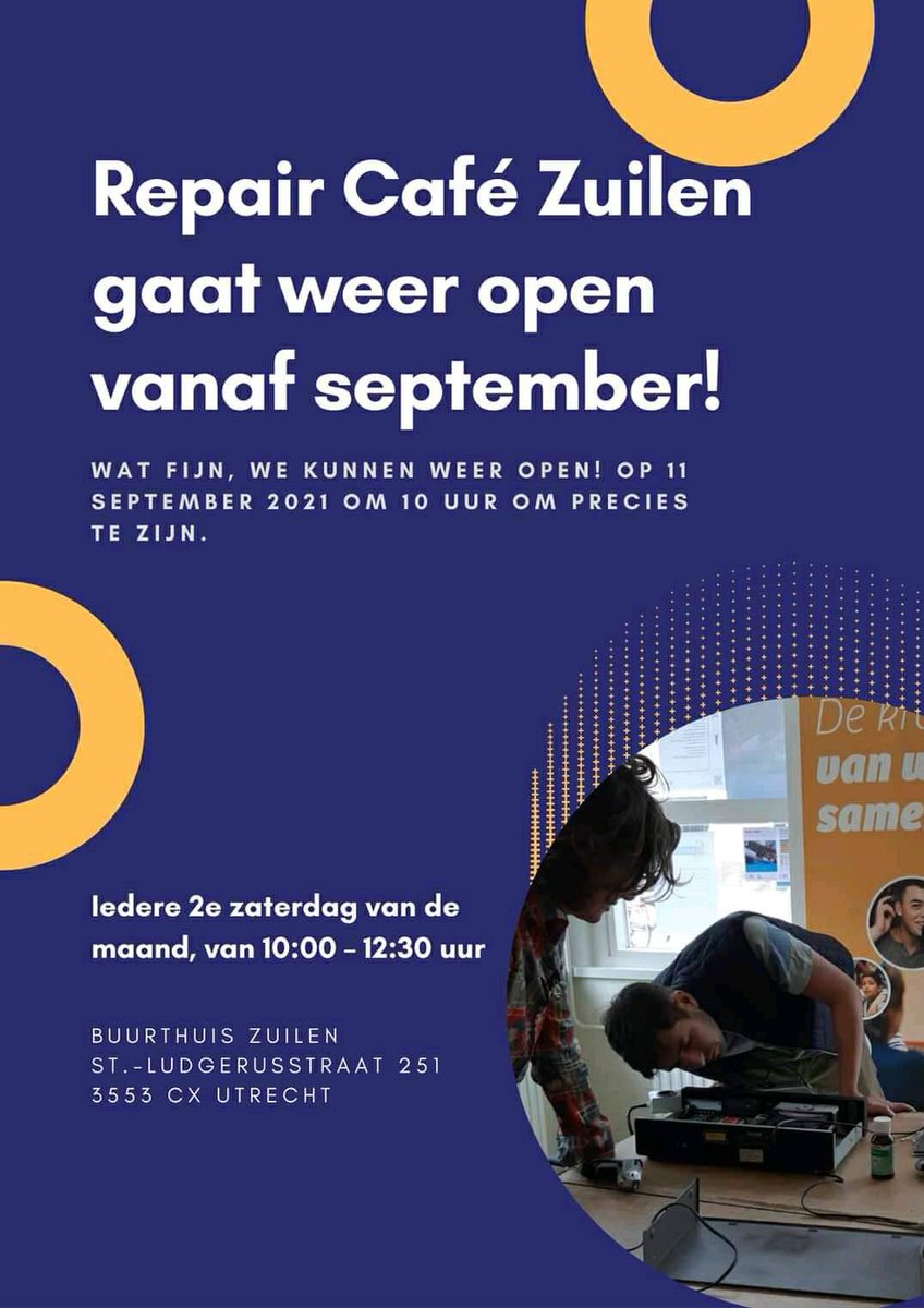 Zaterdag 11 september eindelijk weer #RepairCafé  op #Zuilen! Ben jij er ook?